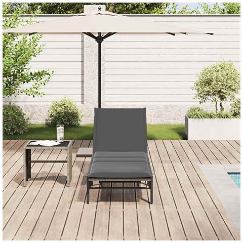 Lettino Prendisole con Cuscino Grigio in Polyrattan - Foto 9