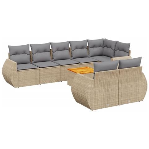 Set Divano Da Giardino 9 Pz Con Cuscini Beige In Polyrattan - Foto 2