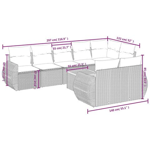 Set Divano Da Giardino 9 Pz Con Cuscini Beige In Polyrattan - Foto 3