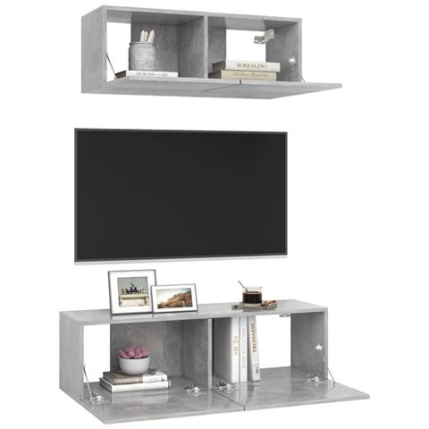 Set Di Mobili Porta Tv 2 Pz Grigio Cemento In Legno Multistrato - Foto 3