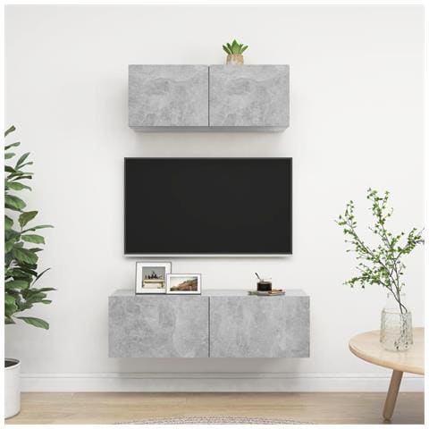Set Di Mobili Porta Tv 2 Pz Grigio Cemento In Legno Multistrato - Foto 1