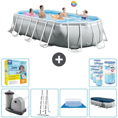 Piscina Fuori Terra - Ovale - 503x274x122 Cm - Grigio - Include Accessori Coordinati Cb47 - Foto 1