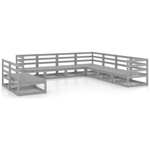 Set Divani Da Giardino 9 Pz Grigi In Legno Massello Di Pino - Foto 1
