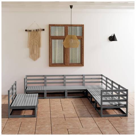 Set Divani Da Giardino 9 Pz Grigi In Legno Massello Di Pino - Foto 8