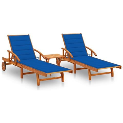 Lettino Prendisole 2pz Con Tavolo E Cuscini Massello D'acacia - Foto 2