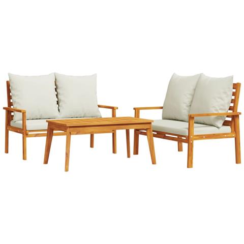 Set Mobili Da Giardino 3pz Con Cuscini Legno Massello Di Acacia - Foto 1