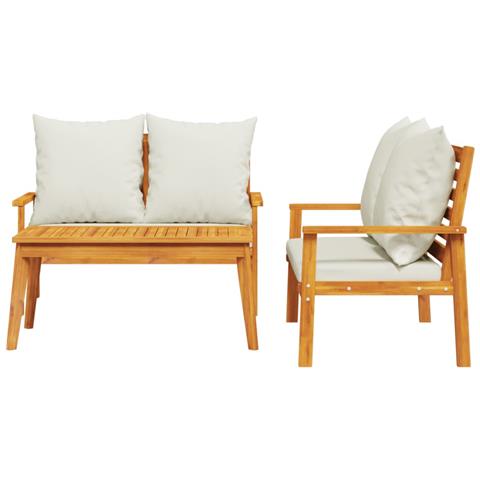 Set Mobili Da Giardino 3pz Con Cuscini Legno Massello Di Acacia - Foto 2