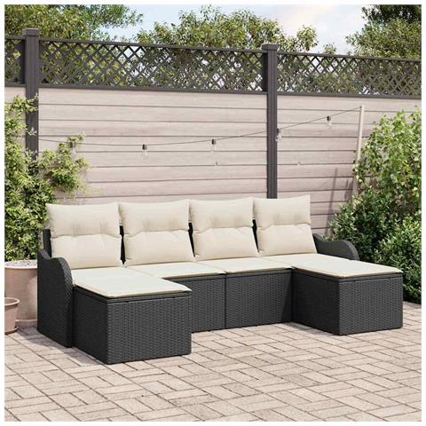 Set di divani da giardino  6 pezzi con cuscini in rattan polimero nero, Divano da giardino con cuscini a 2 posti  in rattan polimero nero - Foto 2