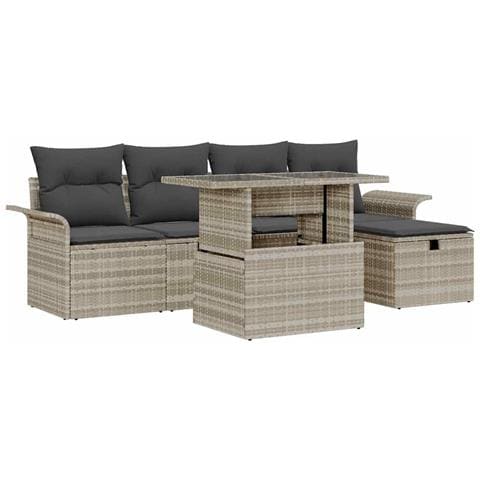 Set di Divani da Giardino da 6 Pezzi con Cuscini Grigio Chiaro Polyrattan - Foto 1