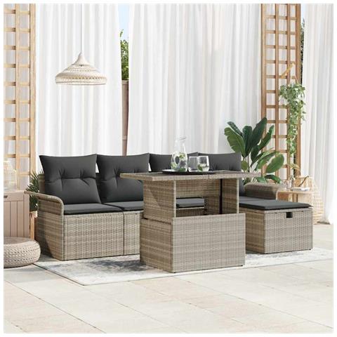 Set di Divani da Giardino da 6 Pezzi con Cuscini Grigio Chiaro Polyrattan - Foto 2