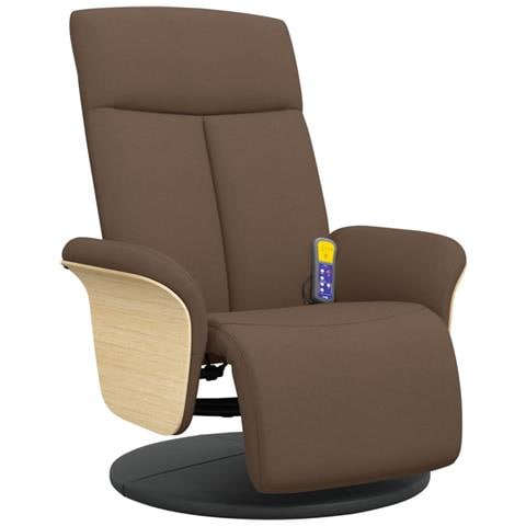 Poltrona Reclinabile Massaggio e Poggiapiedi Marrone in Tessuto - Foto 1