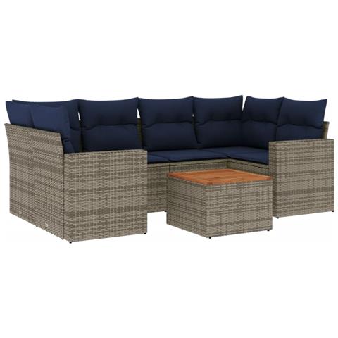 Set Divani da Giardino 7 pz con Cuscini Grigio in Polyrattan - Foto 1
