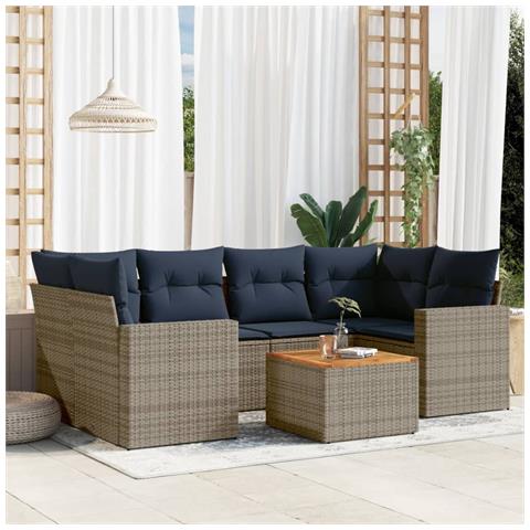 Set Divani da Giardino 7 pz con Cuscini Grigio in Polyrattan - Foto 2