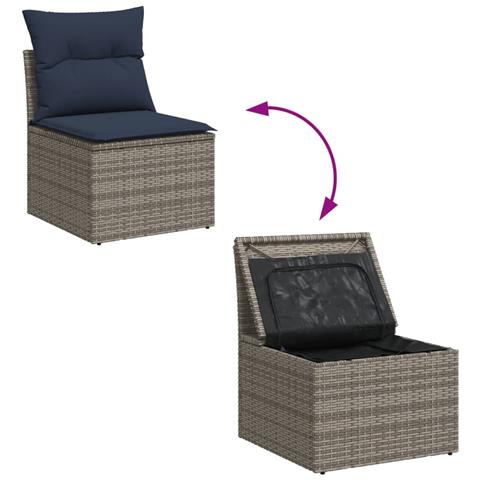 Set Divani da Giardino 7 pz con Cuscini Grigio in Polyrattan - Foto 9