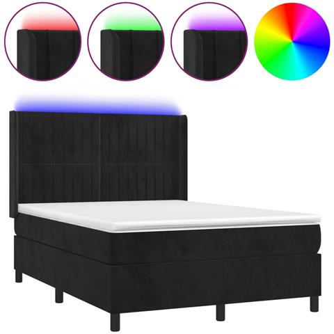 Letto a Molle con Materasso e LED Nero 140x200 cm in Velluto - Foto 1