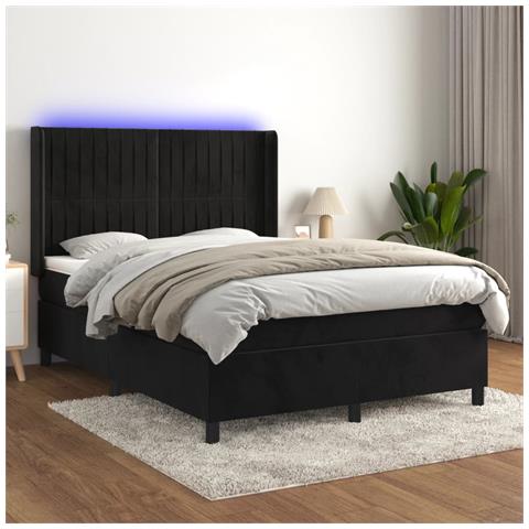 Letto a Molle con Materasso e LED Nero 140x200 cm in Velluto - Foto 2