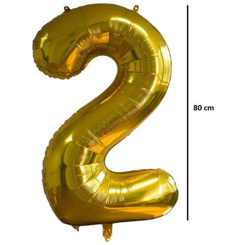 Palloncino Foil Numero 2 Compleanno Anniversario Oro 80 Cm - Foto 2