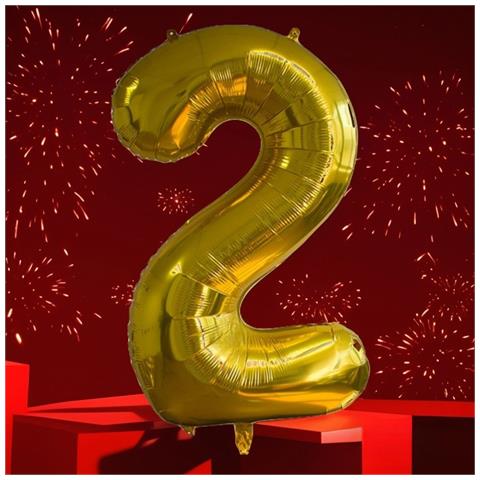 Palloncino Foil Numero 2 Compleanno Anniversario Oro 80 Cm - Foto 4