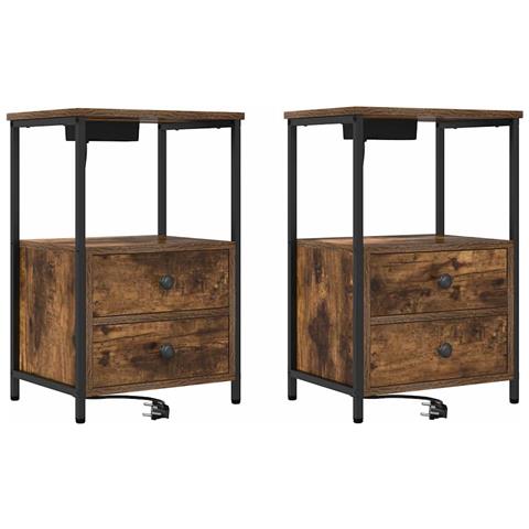 Comò con stazione di ricarica con cassetto 2 pcs Rovere fumo - Foto 1