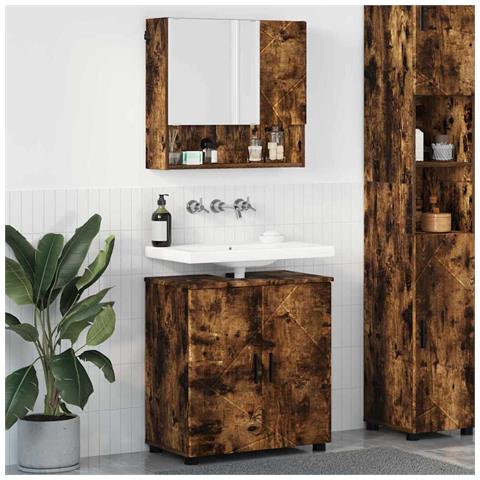 Set di mobili per il bagno Montaggio a parete 2 pcs Rovere fumé - Foto 2