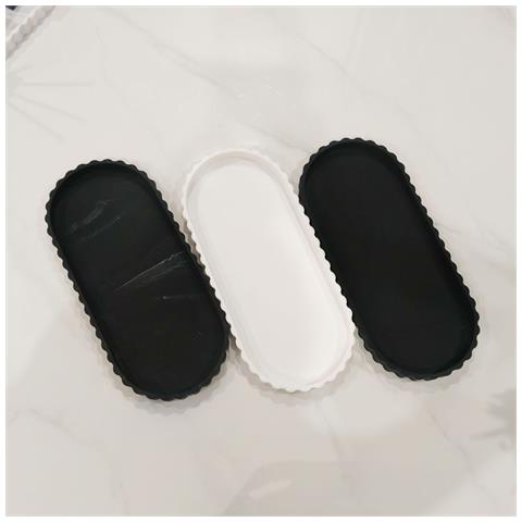 Vassoio Ovale Con Bordo In Pizzo Di Silicone - Motivo Marmo, Organizer Decorativo Per Cosmetici Black - Foto 2