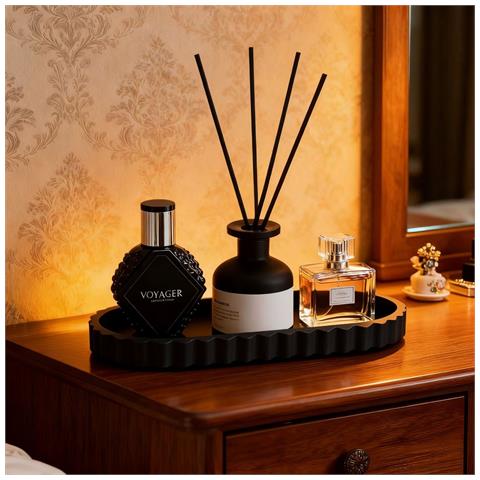 Vassoio Ovale Con Bordo In Pizzo Di Silicone - Motivo Marmo, Organizer Decorativo Per Cosmetici Black - Foto 4