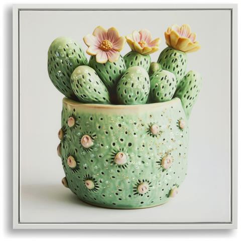 Stampa Su Tela Laccata Con Vasetto Di Cactus A, 40x40 Cm - Foto 1