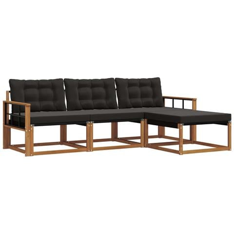 Set di divani da esterno con cuscino 4 pcs Naturale e Nero - Foto 1