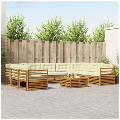 Set divani 10 pcs Naturale e Crema Legno di Acacia Massello - Foto 2