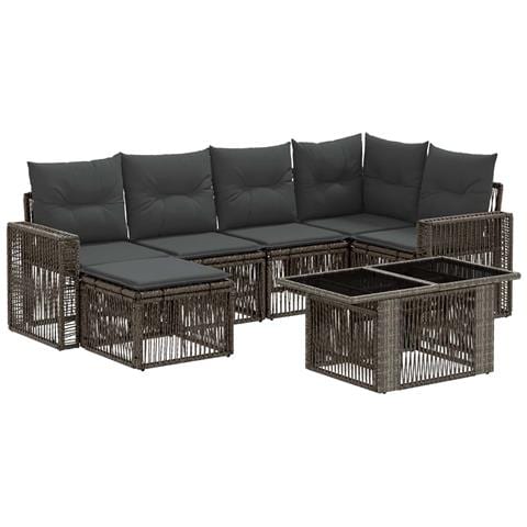 Set Divano da Giardino 7 pz Grigio e Grigio Scuro polyrattan - Foto 1