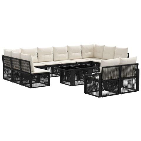 Set Divano da Giardino 13 pz Nero e Bianco Crema polyrattan - Foto 1