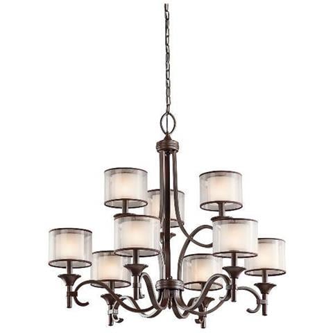 Lampadario A 9 Luci Multibraccio Finitura Bronzo, Attacco E14 - Foto 1