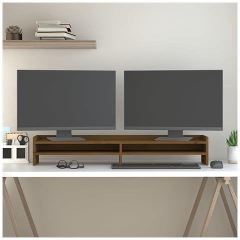 Supporto Per Monitor Miele 100x24x16 Cm Legno Massello Di Pino - Foto 6