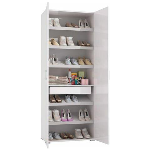 Armadio Multiuso Ginestra, Mobile Lineare A 2 Ante Battenti, Guardaroba A 6 Ripiani, Scarpiera Moderna, 100% Made In Italy, 72x37h195 Cm, Bianco - Foto 4