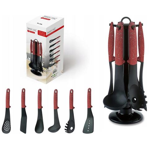 Set Mestoli Da Cucina 7 Pz Resistenti Al Calore Antiaderenti Colore Bordeaux - Foto 1