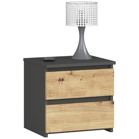 Comodino CL2, 2 cassetti, 40x35x40 cm, Colore Grigia Grafite e Quercia Artisan - Foto 1