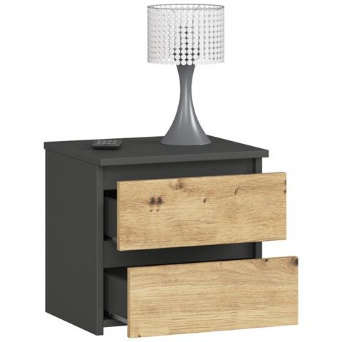 Comodino CL2, 2 cassetti, 40x35x40 cm, Colore Grigia Grafite e Quercia Artisan - Foto 2