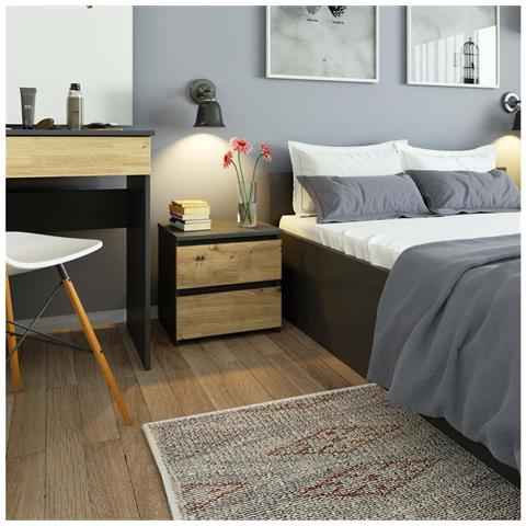 Comodino CL2, 2 cassetti, 40x35x40 cm, Colore Grigia Grafite e Quercia Artisan - Foto 4