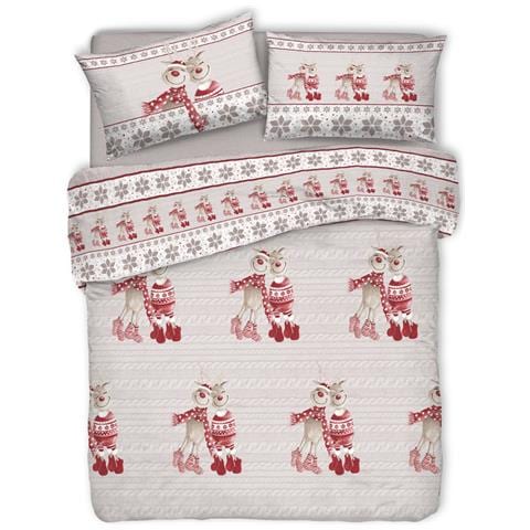 Copripiumino Sacco Piumone Cotone Flanella Pensieri Delicati Disegno Renna Singolo Rosso - Foto 1