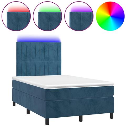Letto A Molle Materasso E Led Blu Scuro 120x190 Cm In Velluto - Foto 1