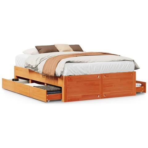 Letto Senza Materasso Con Cassetti Marrone Cera 150x200 Cm Pino - Foto 2