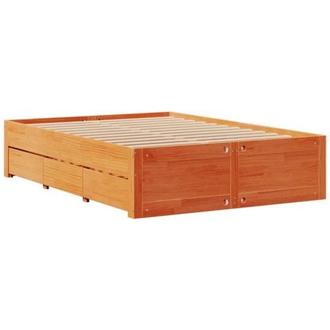 Letto Senza Materasso Con Cassetti Marrone Cera 150x200 Cm Pino - Foto 3