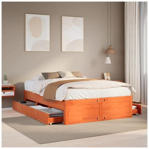 Letto Senza Materasso Con Cassetti Marrone Cera 150x200 Cm Pino - Foto 1