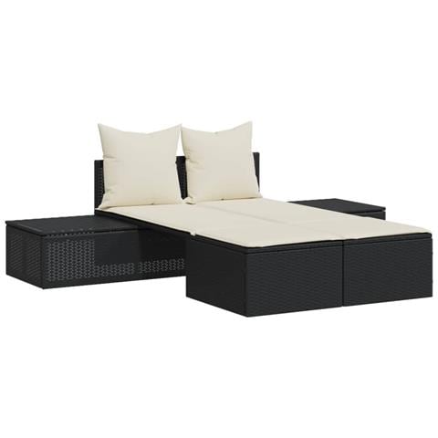 Lettino Prendisole Doppio Con Cuscini Nero In Polyrattan - Foto 2