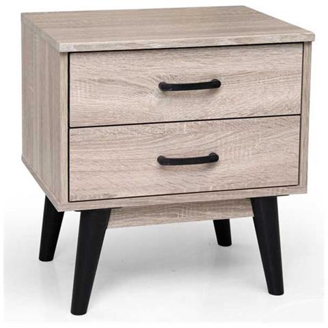 Comodino Mobiletto Cassettiera 2 Cassetti Tavolino Design Moderno Legno Quercia - Foto 1