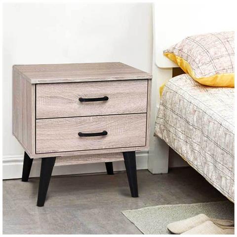 Comodino Mobiletto Cassettiera 2 Cassetti Tavolino Design Moderno Legno Quercia - Foto 2