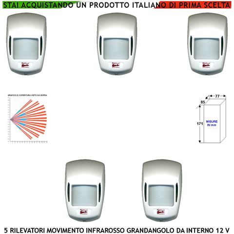 Rilevatore Di Movimento Infrarosso Passivo Grandangolo Portata 15 Mt Cinque Pezzi Da Interno Entro 90 Gradi Rileva Int - Foto 1