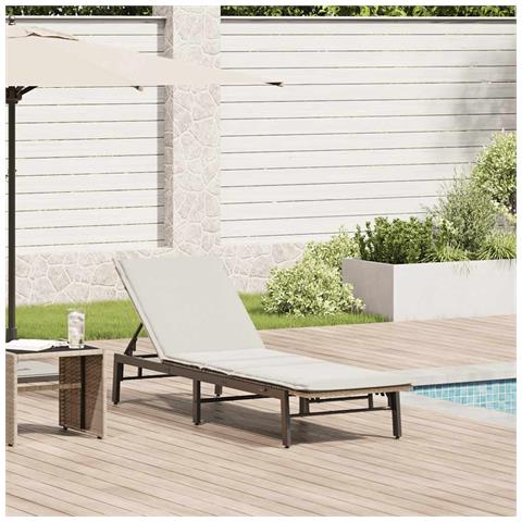 Lettino Prendisole con Cuscini Beige in Polyrattan - Foto 1