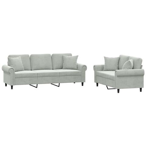 Set Di Divani 2 Pz Con Cuscini Grigio Chiaro In Velluto - Foto 2