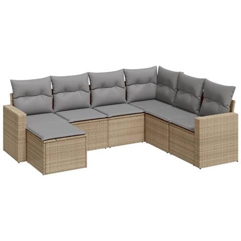Set Divani Da Giardino 7 Pz Con Cuscini Beige In Polyrattan - Foto 2